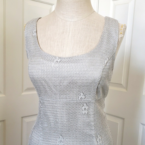 VINTAGE 90's Silver Crochet Lace Gown Dress SIZE 4 - Picture 7 of 17